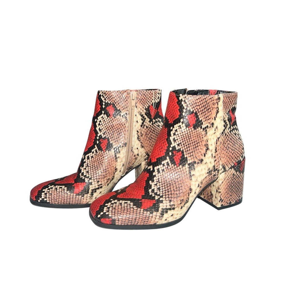 Mix No. 6 Red and Tan Ankle Booties with Chunky Heel